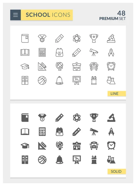 Premium School Solid und Linienvektor Icon Set — Stockvektor