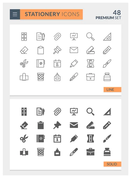 Premium Schreibwaren Vollton- und Linienvektorsymbole Set — Stockvektor