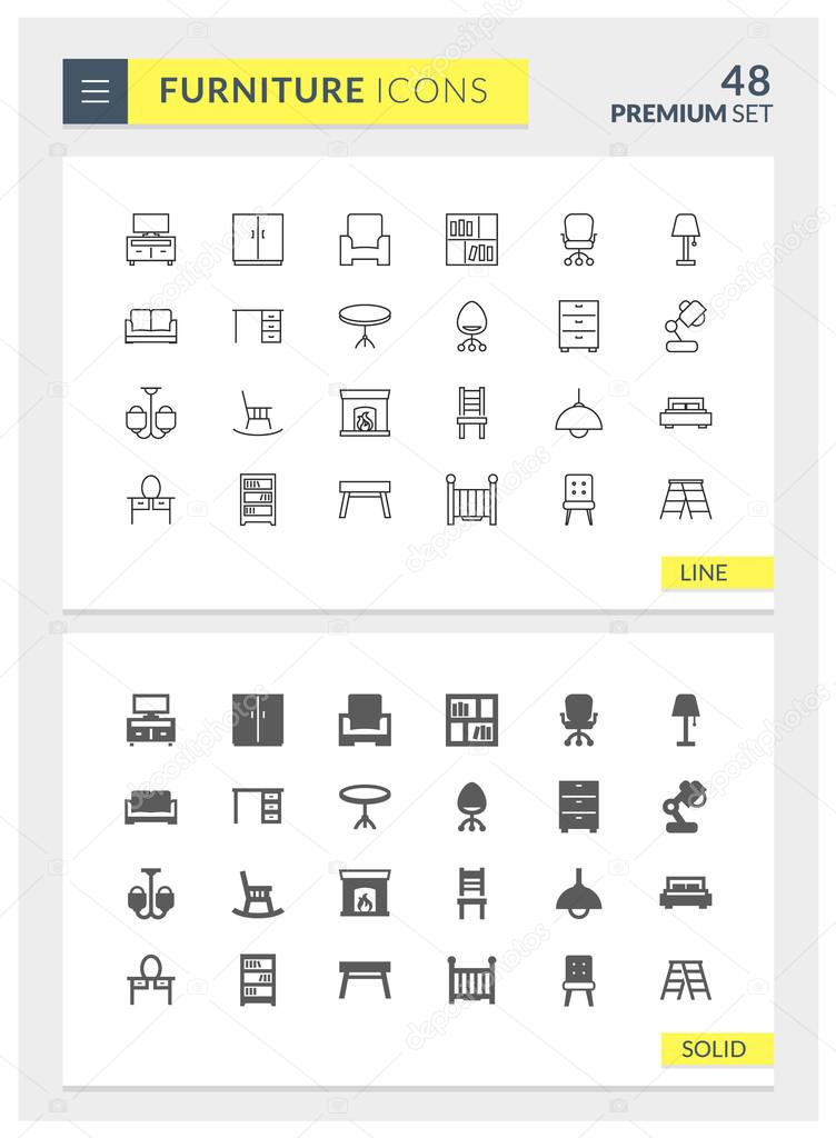 Premium Furniture Solid and Line Vector icon set