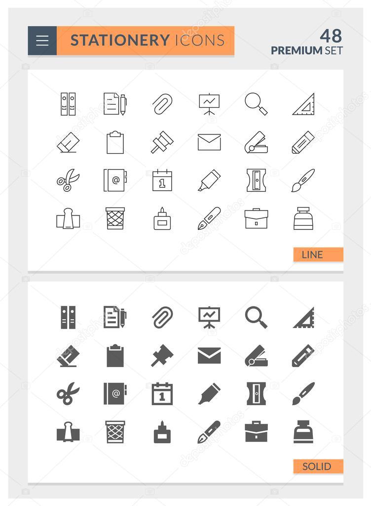 Premium Stationery Solid and Line Vector icon set