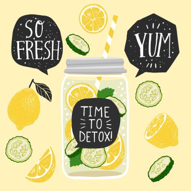 detoks su limon dilimleri, salatalık