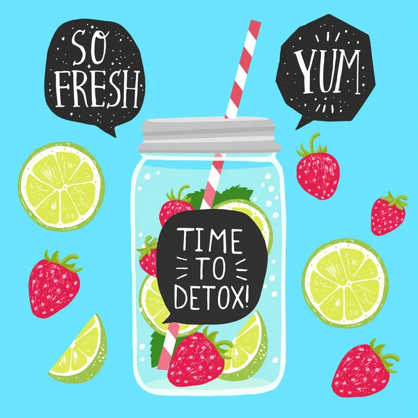 Agua de desintoxicación en frasco — Vector de stock