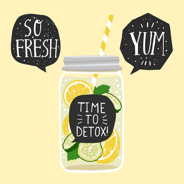 Detox víz citromos szelet, uborka — Stock Vector