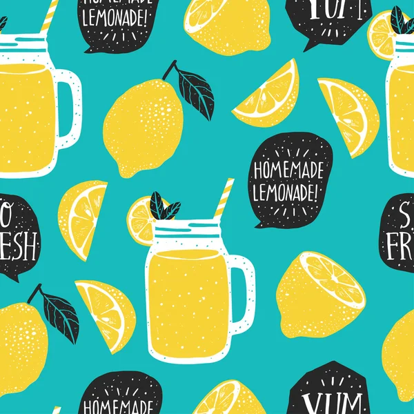 Patroon met citroenen, citroen schijfjes, jar — Stockvector