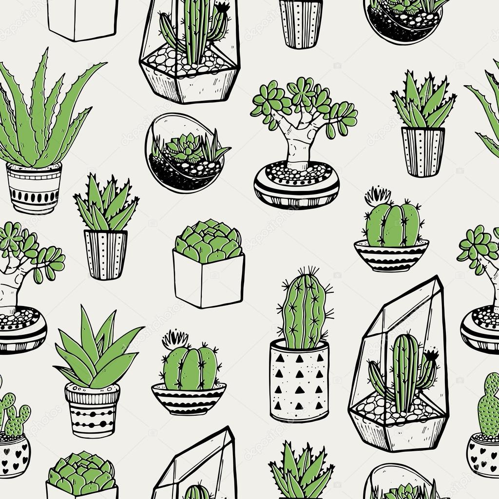  pattern with cacti and succulents