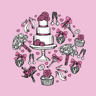 Elle çizilmiş düğün desen