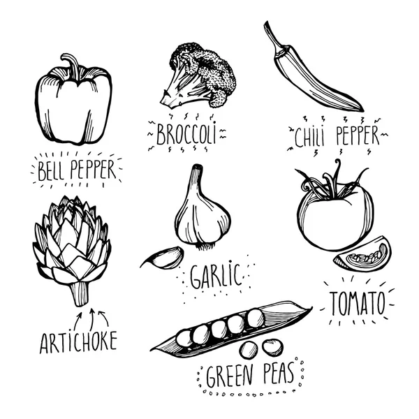 Conjunto de verduras dibujadas a mano — Vector de stock
