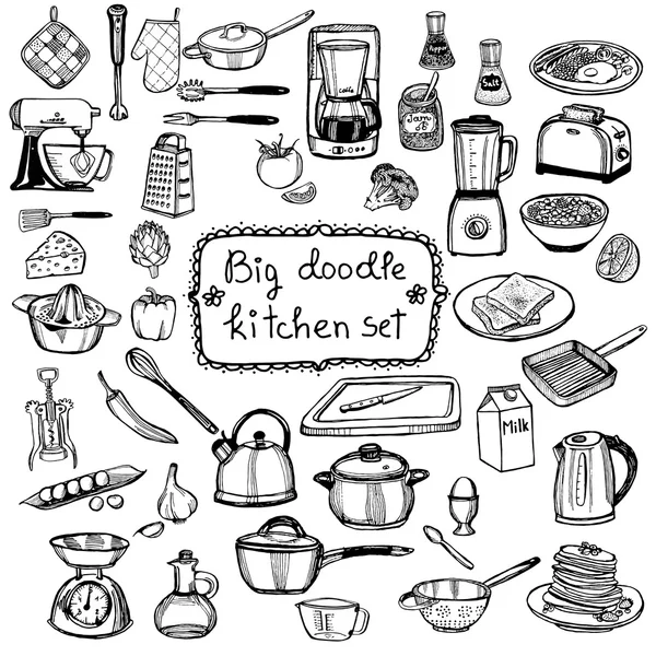 Conjunto de cozinha Doodle — Vetor de Stock