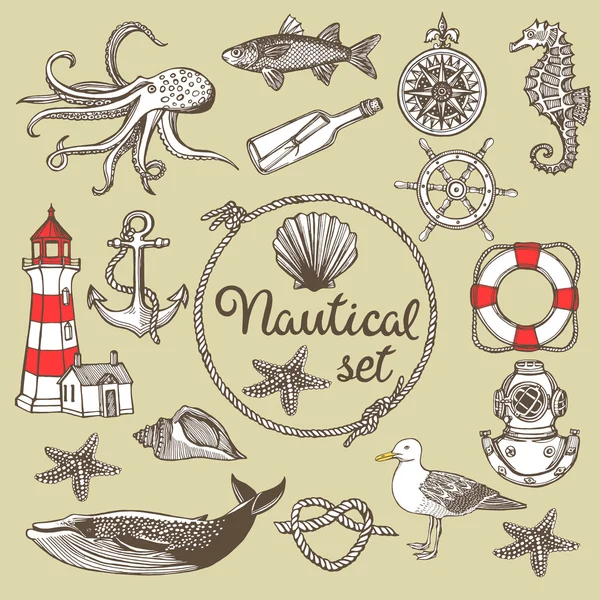 Hand drawn nautical vintage set — Stock Vector