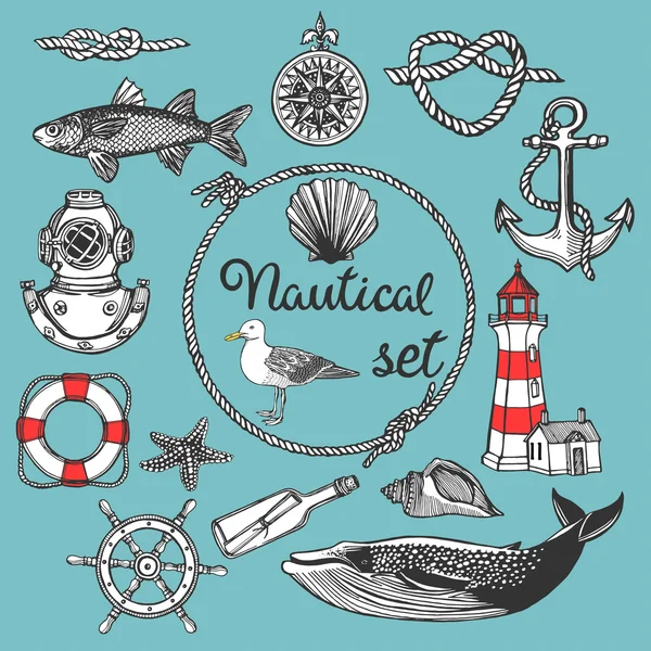 Hand drawn nautical vintage set Vector Graphics