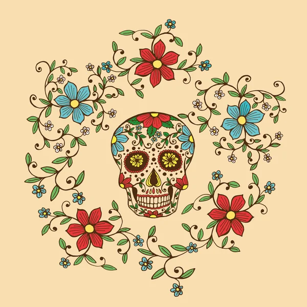 Crânio com ornamento floral —  Vetores de Stock