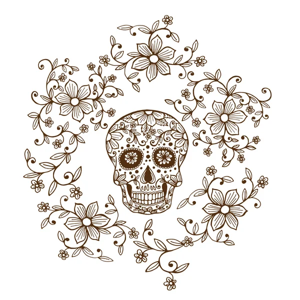 Skull with floral ornament — Stock Vector