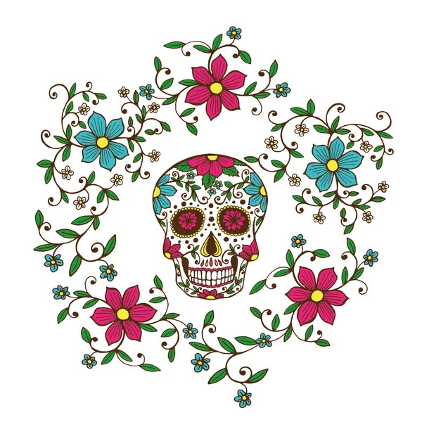 Calavera con adorno floral — Vector de stock