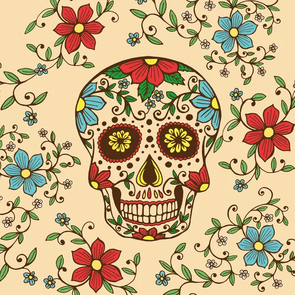 Crâne avec ornement floral . — Image vectorielle