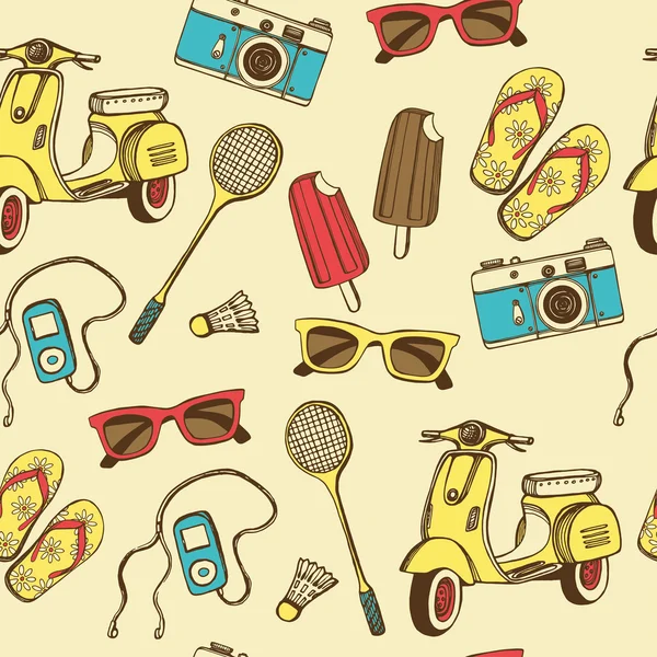 Retro summer vacation seamless pattern — Stock Vector