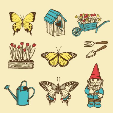 Elle çizilmiş yaz Bahçe seti.