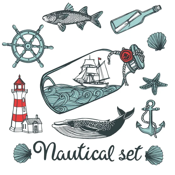 Vintage nautical set. — Stock Vector