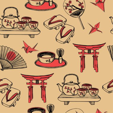 Kağıt fan ile Japon seamless modeli