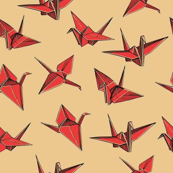 Grúas de papel rojo dibujadas a mano — Vector de stock