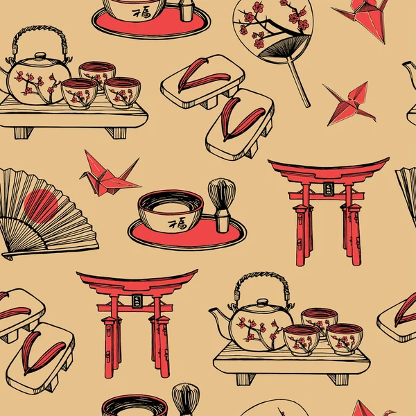 Patrón japonés sin costura con ventilador de papel — Archivo Imágenes Vectoriales