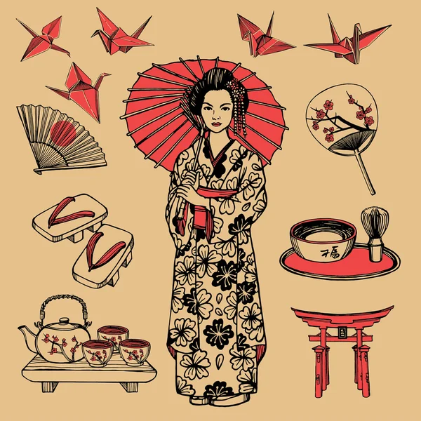手描き日本セット — ストックベクタ