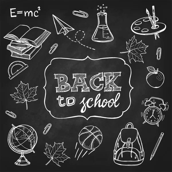 School supplies and back to school inscription — Stock Vector