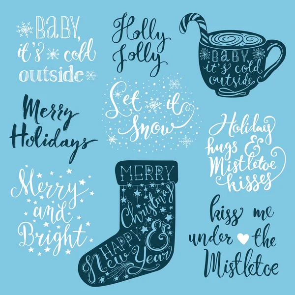 Set van handgeschreven Kerstmis belettering. — Stockvector