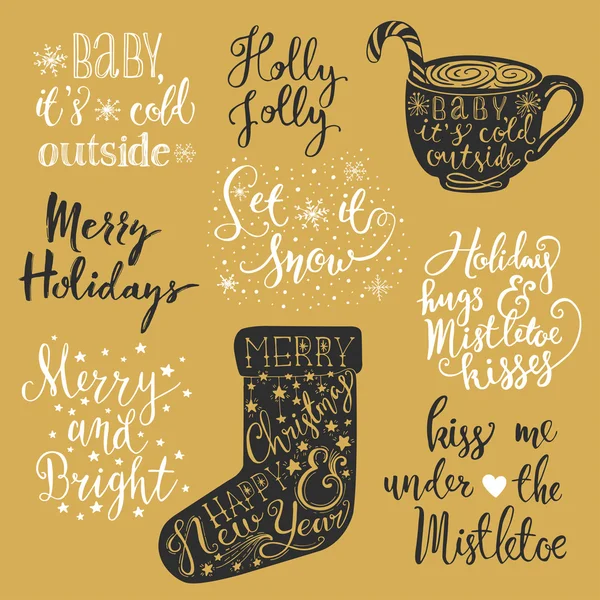 Set van handgeschreven Kerstmis belettering. — Stockvector