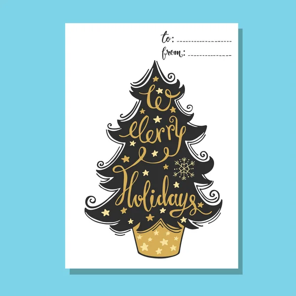 Albero di Natale e lettering — Vettoriale Stock