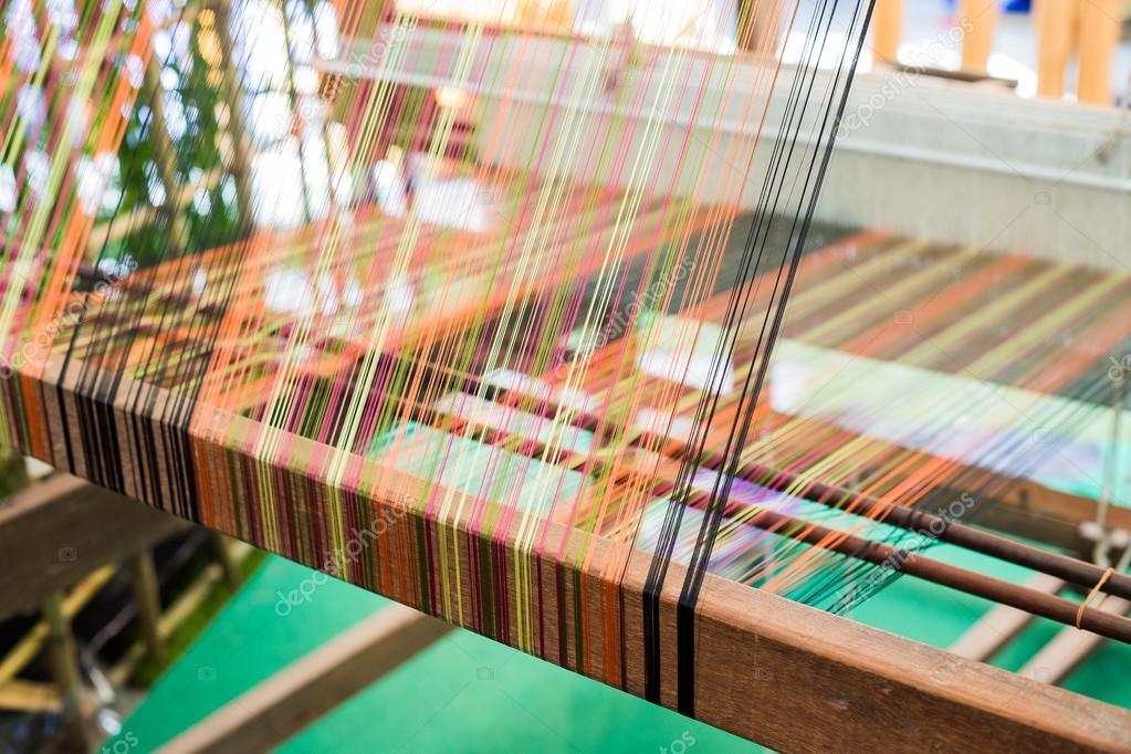 Detail of weaving loom for homemade silk or textile production — Stock