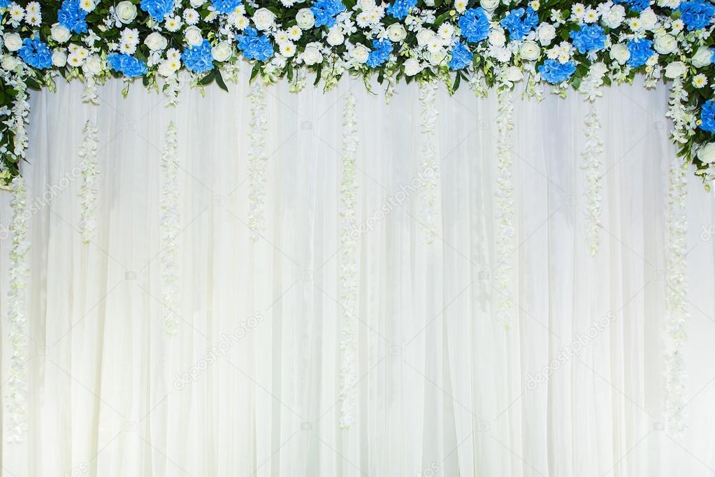 floral backdrop with white cloth