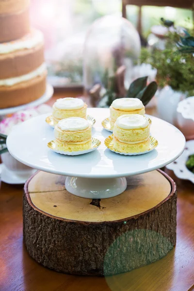 Dessert table with cakes decorated for a outdoor party — Stock Photo, Image