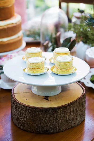 Dessert table with cakes decorated for a outdoor party — Stock Photo, Image