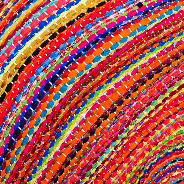 Colorful african peruvian style rug surface close up. More of th