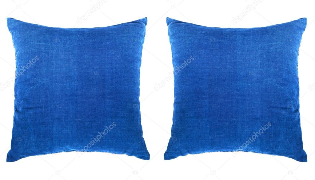 bright blue pillow isolated on white background