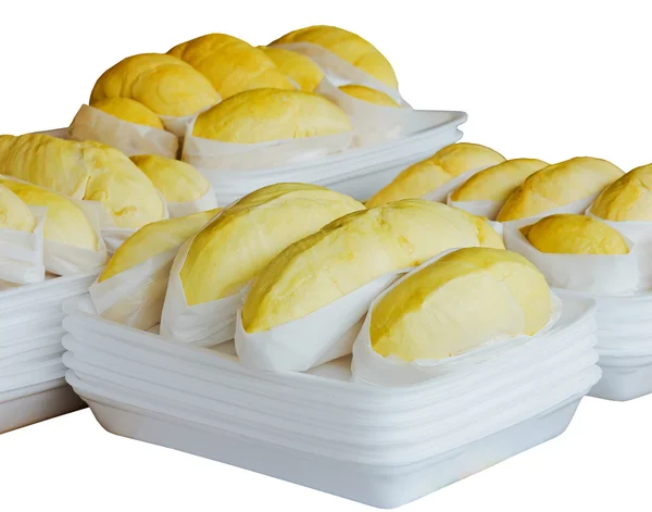 Durian στο πιάτο που απομονώνονται σε λευκό φόντο. — Φωτογραφία Αρχείου