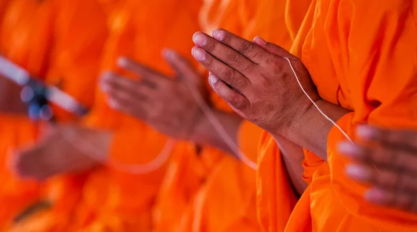 Priez, Mettez les paumes des mains ensemble dans le salut, moines, tha — Photo