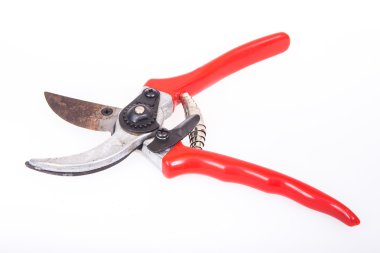Kırmızı bahçe kesicileri beyaz arka planda izole edilmiş