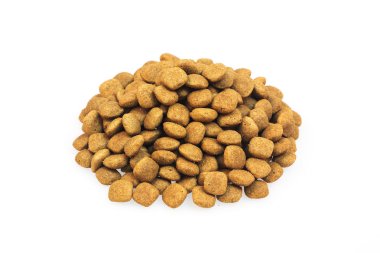 Kuru köpek maması beyazda izole edilmiş..