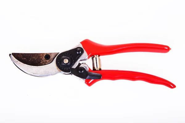 Red garden secateurs isolated on a white background — Stock Photo, Image