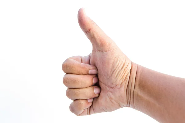 Man hand holding a thumb on a white background. Royalty Free Stock Images