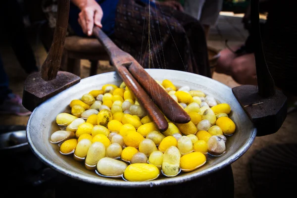 Guscio di bachi da seta giallo attraverso la Via della Seta, la produzione di birra — Foto Stock