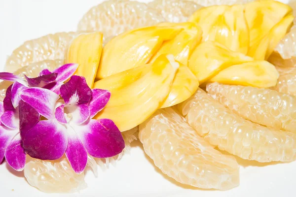 Jackfruit, 난초와 태국 포 멜로 과일. — 스톡 사진