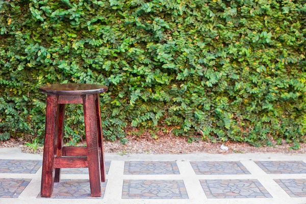 Houten bankjes met klimop op de muur in de achtergrond — Stockfoto