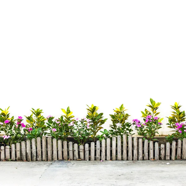 Jardín decorativo en una pared de adoquines aislado en fondo blanco — Foto de Stock