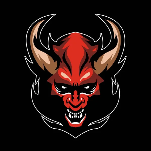怒っている積極的な漫画の悪魔の頭スポーツロゴテンプレート — ストックベクタ