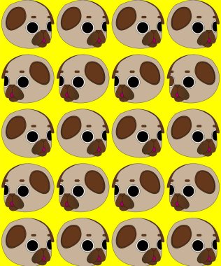 Köpek suratlı şirin çizgi film karikatürü. Kusursuz vektör deseni 10 birim.