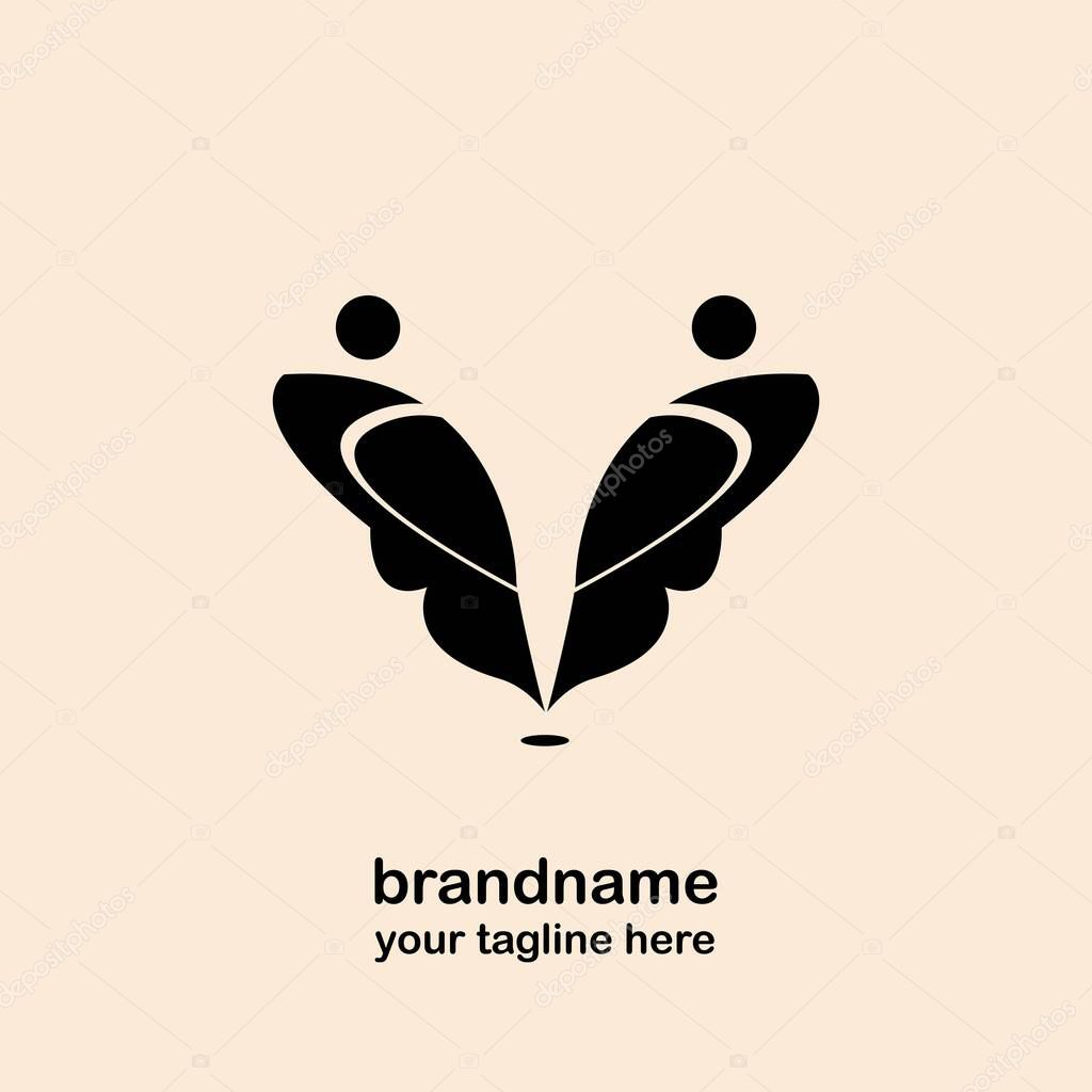 Logo design and icon of a pair of black butterfly wings with two circles