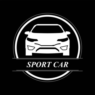 Siyah arka planda beyaz spor araç ikonu konsepti olan araba logosu tasarımı.