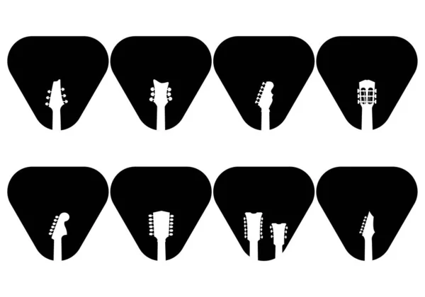 Логотипи Магазинів Музичних Інструментів Магазинів Студій Звукозапису Лейблів Силует Гітарної — стоковий вектор